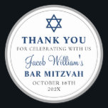 Adesivo Redondo Cinza Elegante e Bar Azul Marinho Mitzvah Obrigado<br><div class="desc">Cinza Elegante e Bar Azul Marinho Mitzvah Obrigado Coluna Clássica Redonda</div>