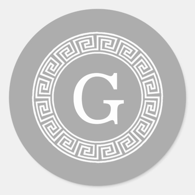 Adesivo Redondo Cinza Escura Com Quadro-Chave Grego Principal Mono (Frente)