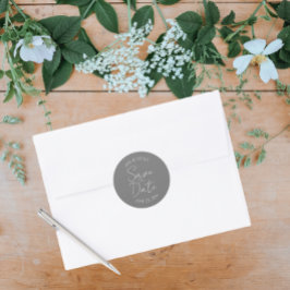 Adesivo Redondo Cinza Escuro Casamento Estilizado Salve a Data