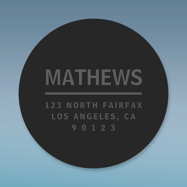 Adesivo Redondo Cinza Escuro e Endereço de Devolução Preto (Criador carregado)