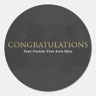 Adesivo Redondo Cinza Escuro & Ouro CONGRATULAÇÕES Personalizado