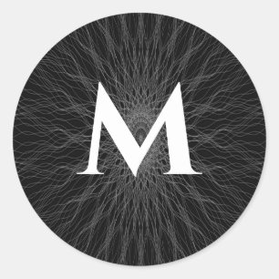 Adesivo Redondo Cinza faz ondas monograma preto