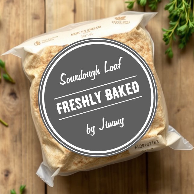 Adesivo Redondo Cinza | Freshly Embalado Por (Criador carregado)