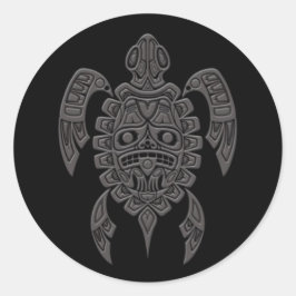 Adesivo Redondo Cinza Haida Spirit Sea Turtle em Black