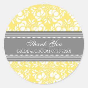 Adesivo Redondo Cinza Lemon Damask Obrigado A Marcação De Favor 
