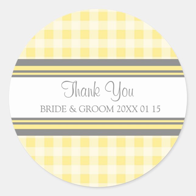 Adesivo Redondo Cinza Lemon Gingham Obrigado A Vossa Palavra. (Frente)