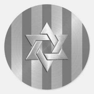 Adesivo Redondo Cinza Mitzvah e Estrela de Greve de Prata de David