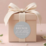 Adesivo Redondo Cinza moderna cor de rosa Brunch e Chá de panela e<br><div class="desc">Etiquetas de chá de panela personalizadas,  com moderno e elegante cor-de-rosa e design de cinza.</div>