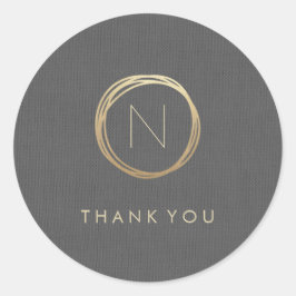 Adesivo Redondo Cinza Moderna Linn Elegante Monograma Dourado Obri