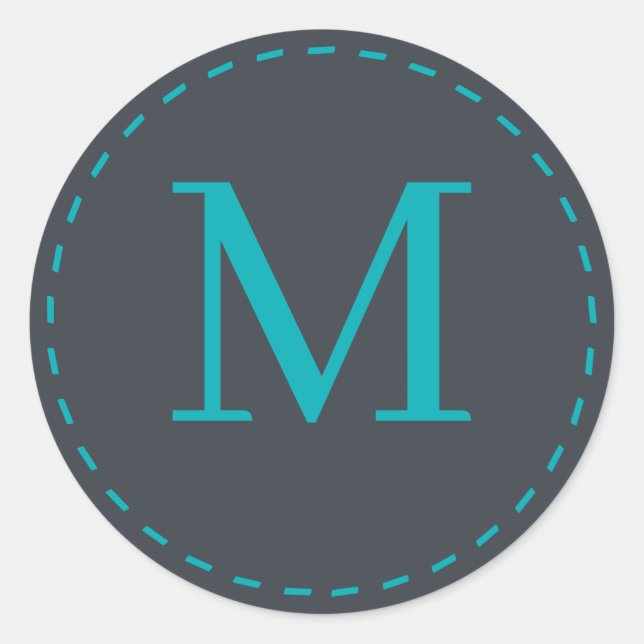 Adesivo Redondo Cinza na moda e cores cianas monogramas (Frente)