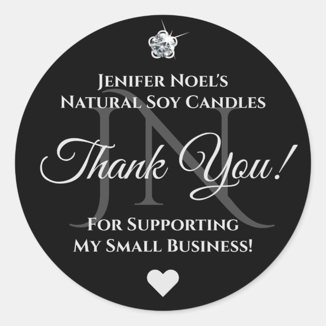 Adesivo Redondo Cinza Negra Elegante Obrigado Glam Rhinestone (Frente)