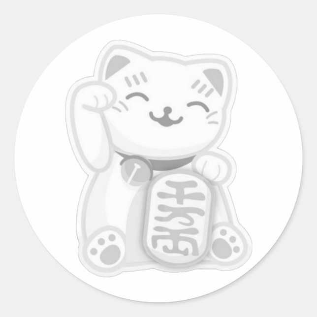 Adesivo Redondo cinza neko maneki (Frente)