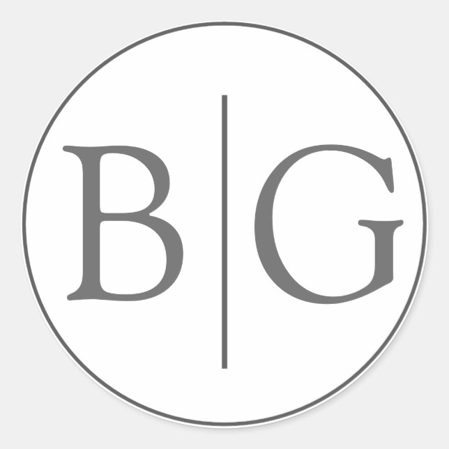 Adesivo Redondo Cinza Noiva Monogramas Vinhetas Favoráveis (Frente)