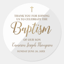 Adesivo Redondo Cinza personalizada Menino do batismo obrigado voc