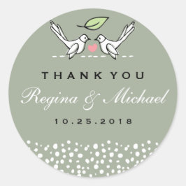 Adesivo Redondo Cinza Pink Love Birds Doodle Wedle Sticker