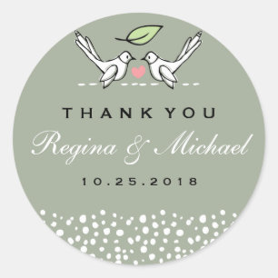 Adesivo Redondo Cinza Pink Love Birds Doodle Wedle Sticker