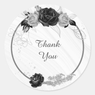 Adesivo Redondo cinza prateada e casamento floral preto
