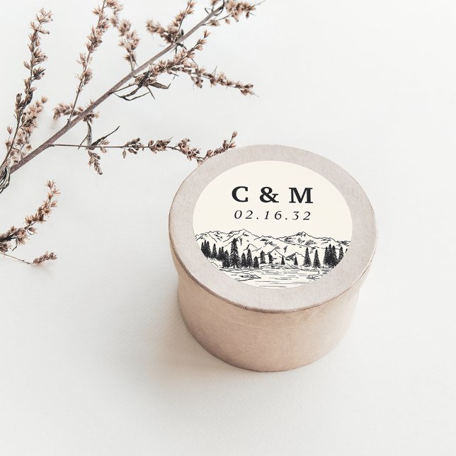 Adesivo Redondo Cinza Preto | Monograma de Casamento de Esquetes d (Criador carregado)