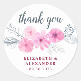 Adesivo Redondo Cinza rosa moderna flores aquáticas primavera obri