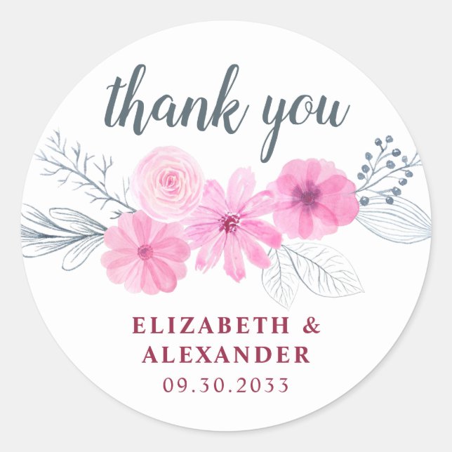 Adesivo Redondo Cinza rosa moderna flores aquáticas primavera obri (Frente)