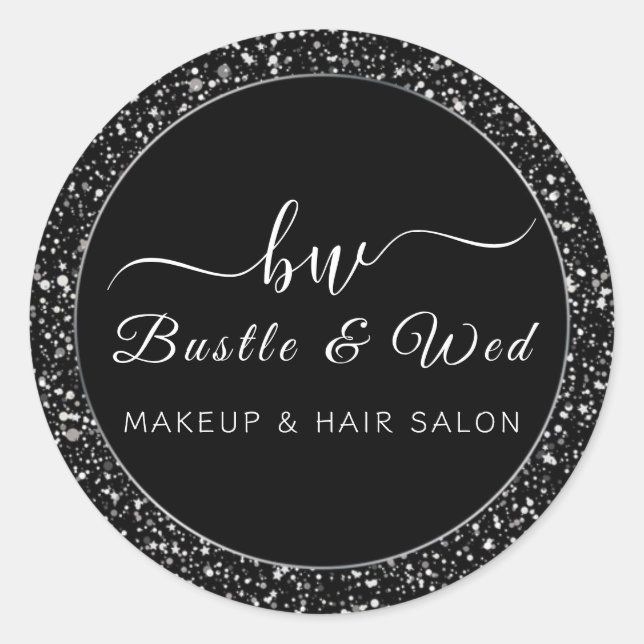 Adesivo Redondo Cinza Silver Glitter Makeup Hair Salon (Frente)