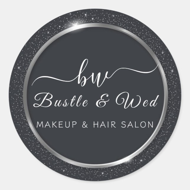 Adesivo Redondo Cinza Silver Glitter Makeup Hair Salon (Frente)