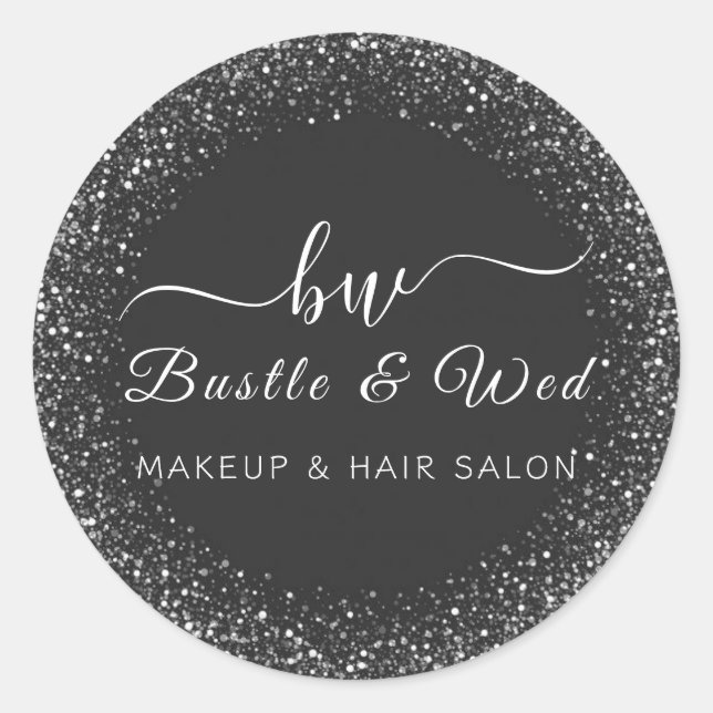 Adesivo Redondo Cinza Silver Glitter Makeup Hair Salon (Frente)