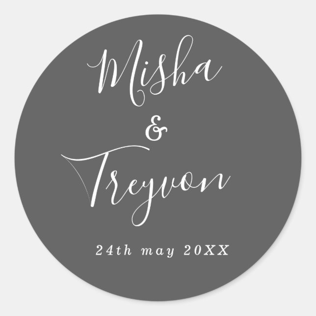 Adesivo Redondo Cinza Simples Típica Casamento Favorito Seal (Frente)