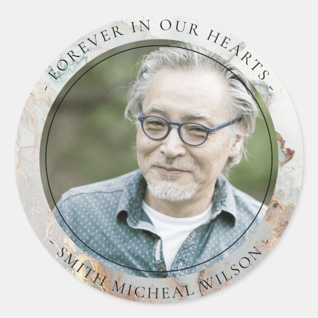 ADESIVO REDONDO CINZA SUÍÇA DOURADA AGATE SIMPATIA FOTO MEMORIAL (Frente)