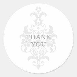 Adesivo Redondo Cinza Sutil Damask Obrigado Stickers
