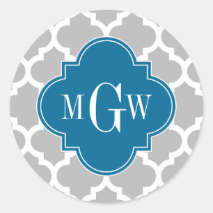 Adesivo Redondo Cinza White Marroquino #5 Peacock 3 Monograma Inic