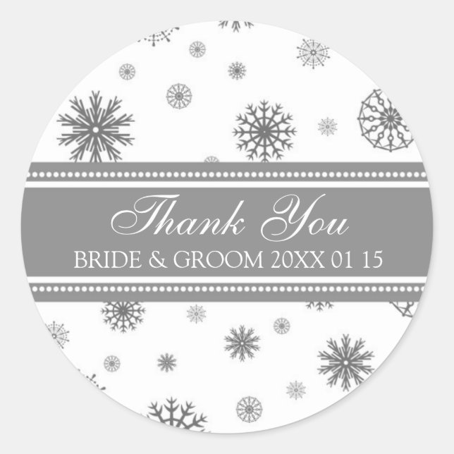 Adesivo Redondo Cinza White Obrigado Casamento no inverno Favorito (Frente)
