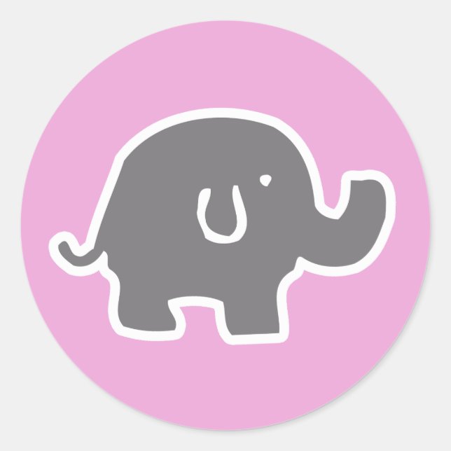 Adesivo Redondo Cinzas Bonitas E Chás de fraldas De Elefante Rosa (Frente)