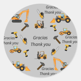 Adesivo Redondo Cinzas Construção temática festa de aniversário Bi