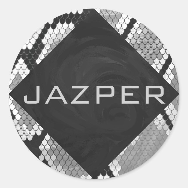 Adesivo Redondo Cinzas de nádegas, brancas e monogramas pretos (Frente)