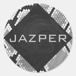 Adesivo Redondo Cinzas de nádegas, brancas e monogramas pretos