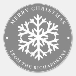 Adesivo Redondo Cinzas de Natal Feliz, Floco de Neve Branco