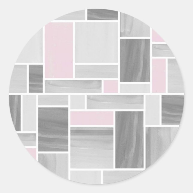 Adesivo Redondo Cinzas e Vinhetas de Vidro Colchadas Rosa (Frente)