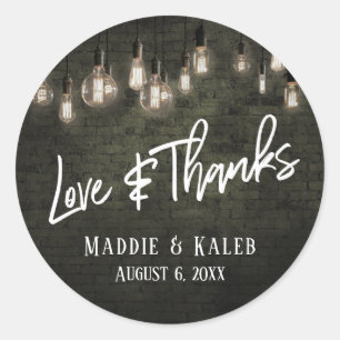 Adesivo Redondo Cinzas Escuras Bricks Edison Luzes Amor e Obrigado