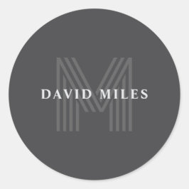 Adesivo Redondo Cinzas Escuras - Nome Moderno Monograma