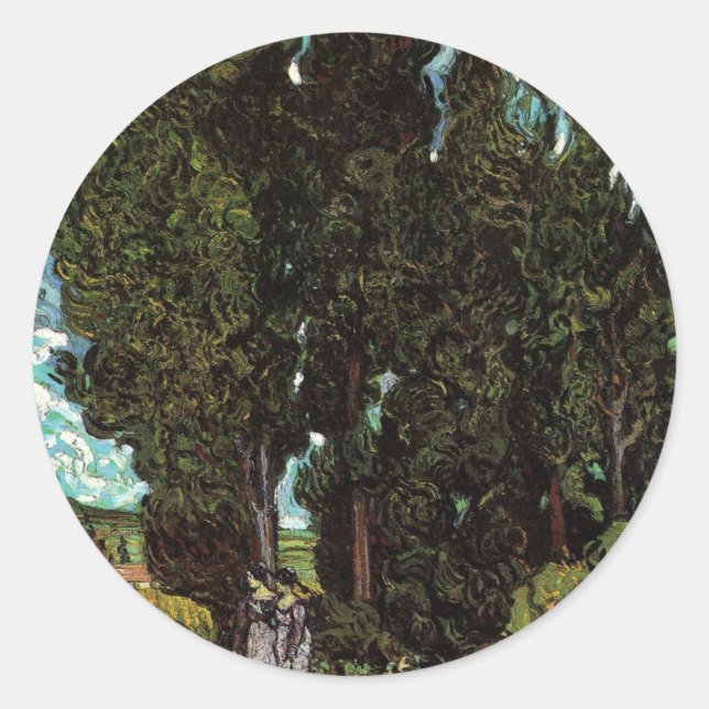 Adesivo Redondo Ciprestes com figuras femininas de Vincent van Gog (Frente)