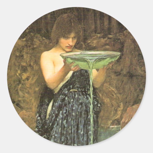 Adesivo Redondo Circe Invidiosa por John William Waterhouse (Frente)