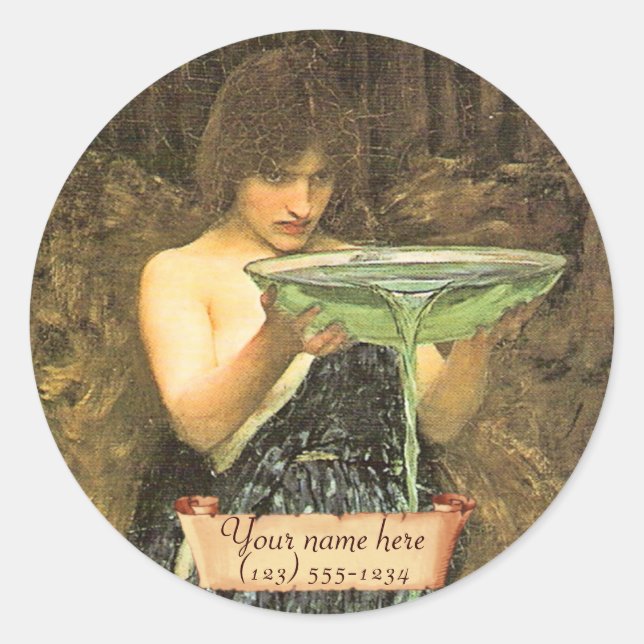 Adesivo Redondo "Circe Invidiosa" Pré-Raphaelite Bookplate (Frente)