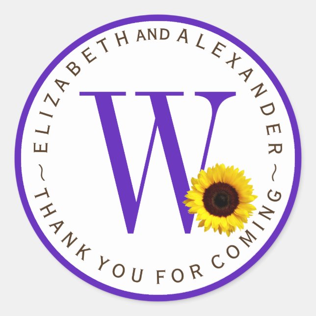 Adesivo Redondo Circular Monograma Personalizada Girassol Obrigado (Frente)