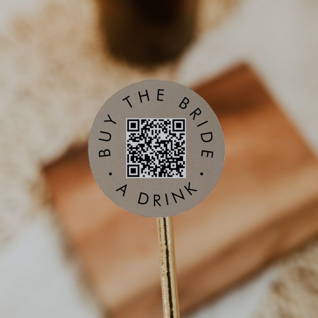 Adesivo Redondo Circular QR Code Chic Kraft Falso Comprar Um Drink (Criador carregado)