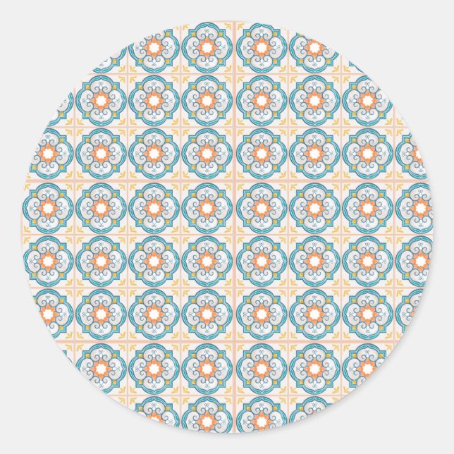 Adesivo Redondo Circular tile design featuring intricate floral  (Frente)