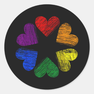 Adesivo Redondo Círculo Arco-íris de Corações Amor Orgulho Gay LGB