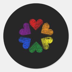 Adesivo Redondo Círculo Arco-íris De Corações Amor Orgulho Gay Lgb