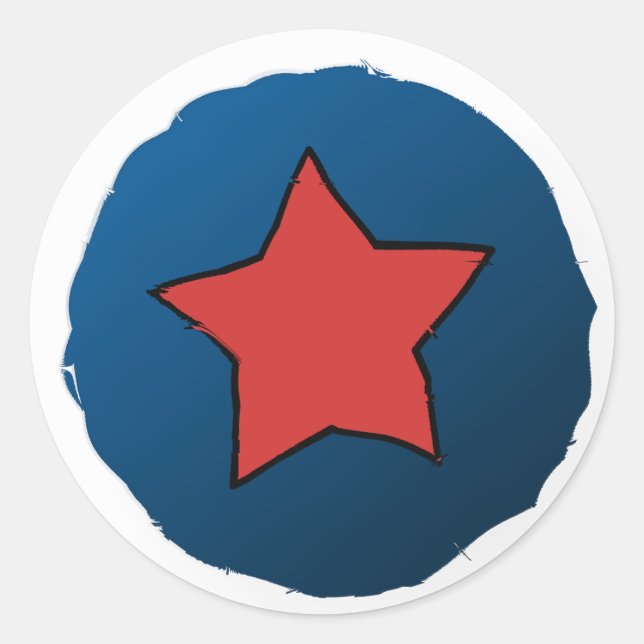 Adesivo Redondo Círculo Azul em Dificuldade com Estrela Vermelha 4 (Frente)