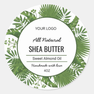 Adesivo Redondo Círculo botânico verde em forma de folha